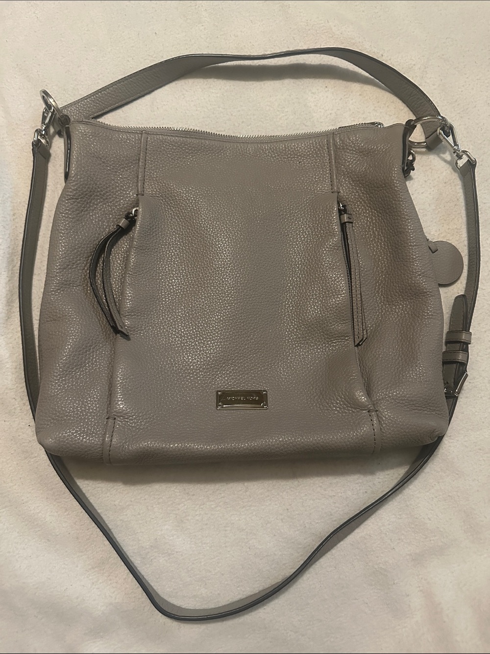 Michael Kors Gray Pebbled Leather Shoulder Bag with Silver Hardware
